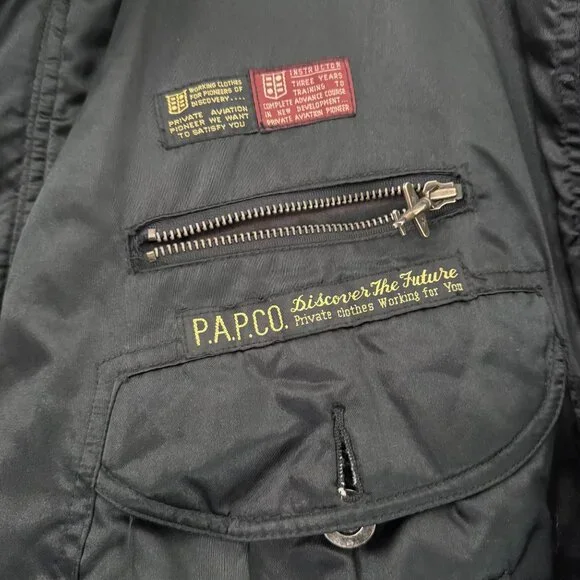 US Air Corp Airforce Black Satin Nylon Instructors Patch Bomber Jacket Men Large